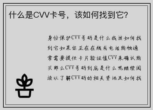 什么是CVV卡号，该如何找到它？