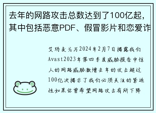 去年的网路攻击总数达到了100亿起，其中包括恶意PDF、假冒影片和恋爱诈骗等各种手段。